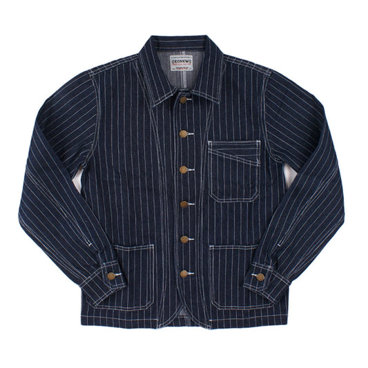 Denim Vertical Striped Wabash Jacket Men Multi-Pocket Lapel Coat Clothing