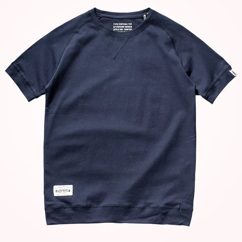 Raglan Sleeve Solid Color T-shirt Men's Short-sleeved Round Neck - 100% Cotton