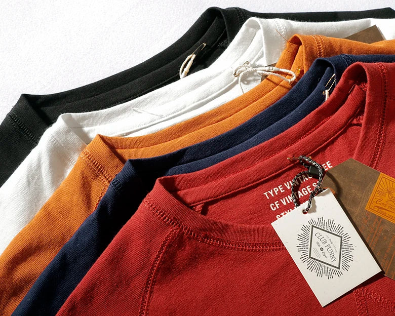 Raglan Sleeve Solid Color T-shirt Men's Short-sleeved Round Neck - 100% Cotton