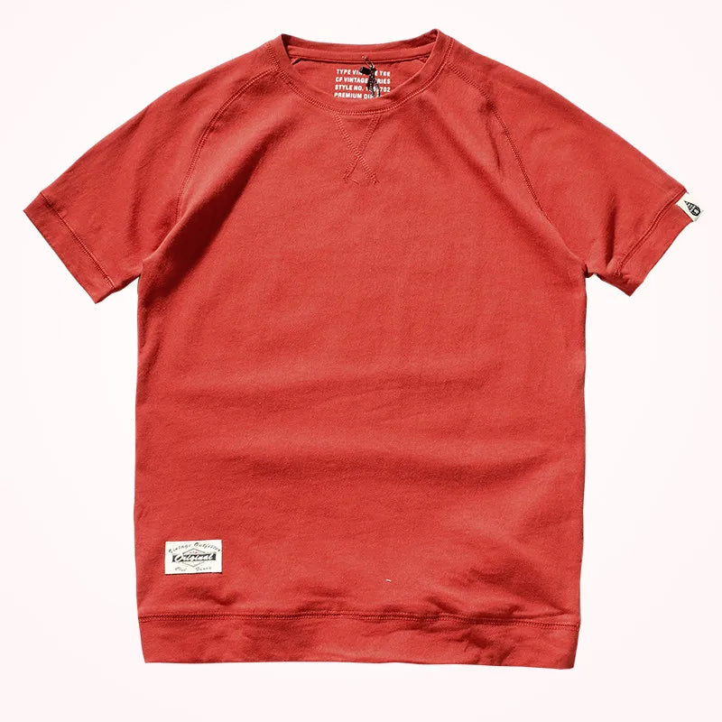 Raglan Sleeve Solid Color T-shirt Men's Short-sleeved Round Neck - 100% Cotton