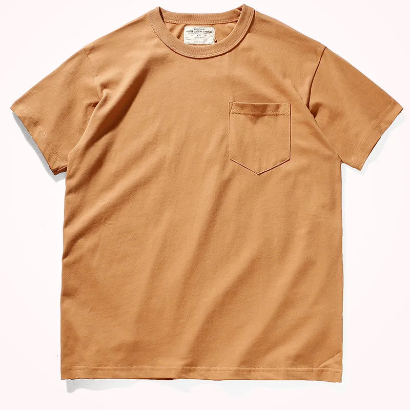 Men's Short-Sleeved Pocket T-Shirt - Solid Color Heavyweight Washed