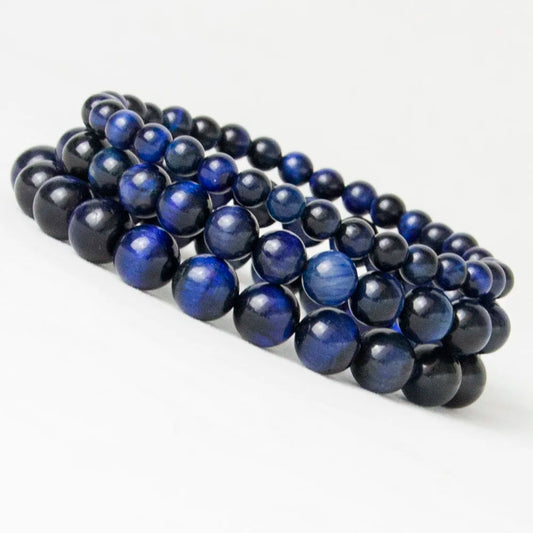 Blue Tiger Eye Buddha Bracelets Natural Stone Round Beads Elasticity Rope Bracelet