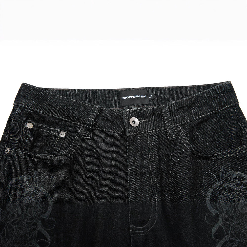 Men's Laser-Burnt Straight-Leg Denim Jeans -  Loose Fit