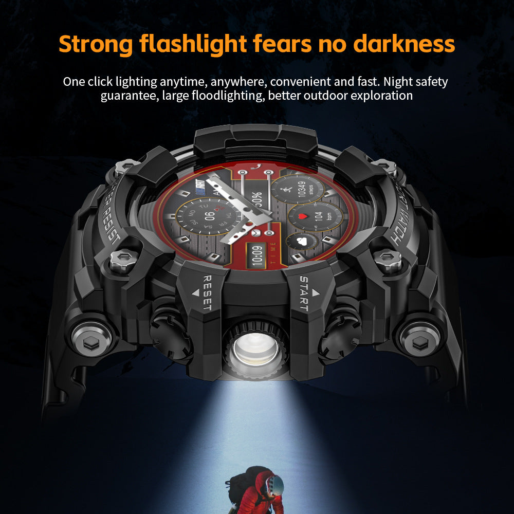 Outdoor Sports Smartwatch – Bluetooth, Compass, Music, Flashlight