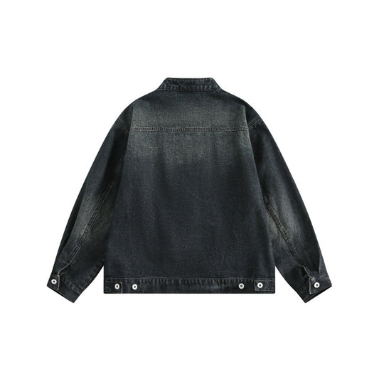 Distressed Denim Jacket Unisex Loose Casual Stand Collar Coat