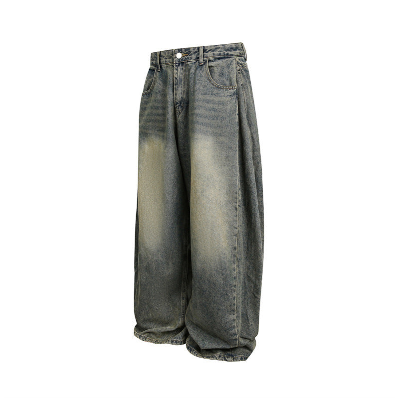 Washed Distressed Unisex Wide Leg Jeans - Premium Denim