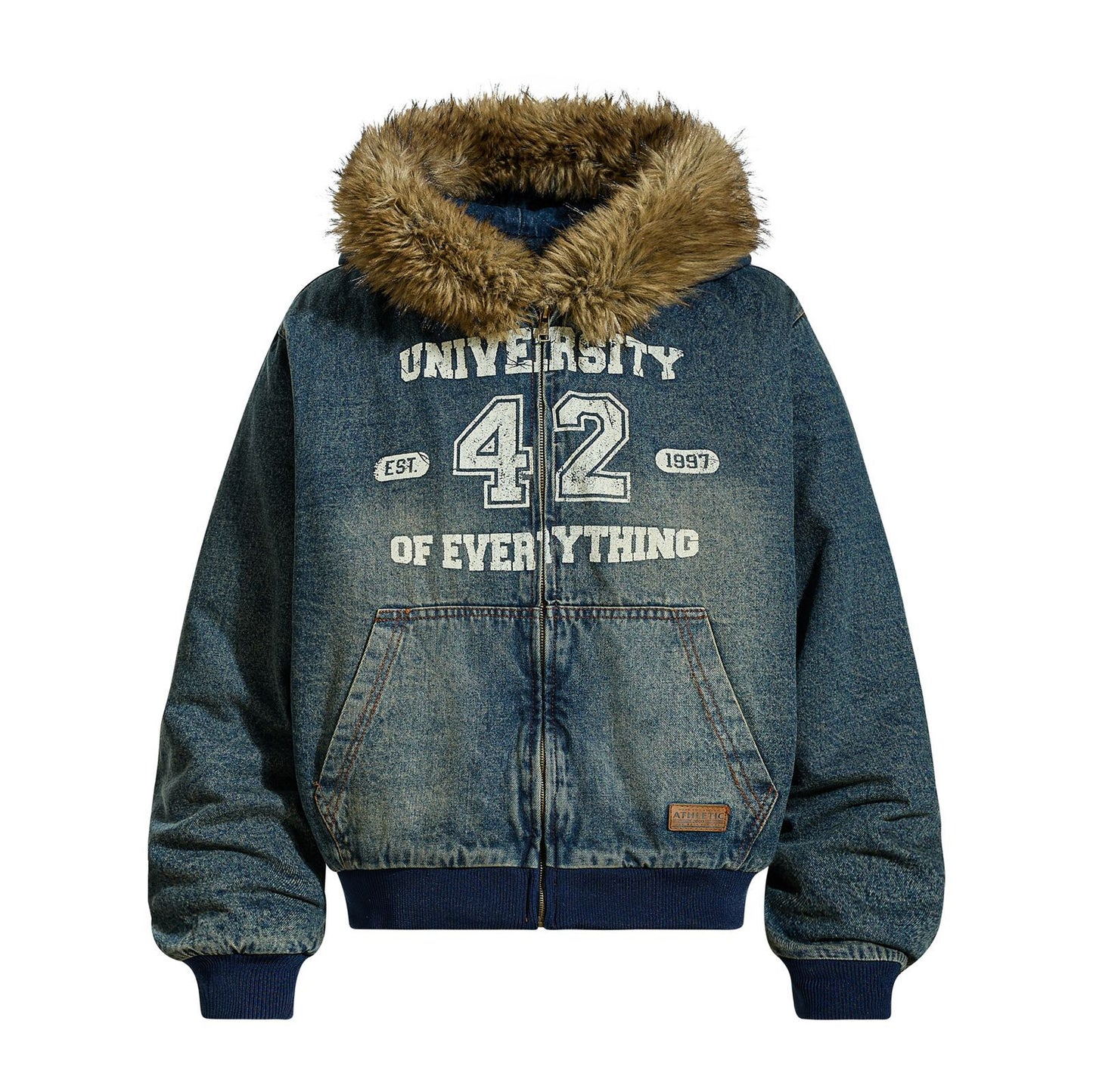 Unisex Oversized Distressed Mountain Hawk Jacket with Fur Collar