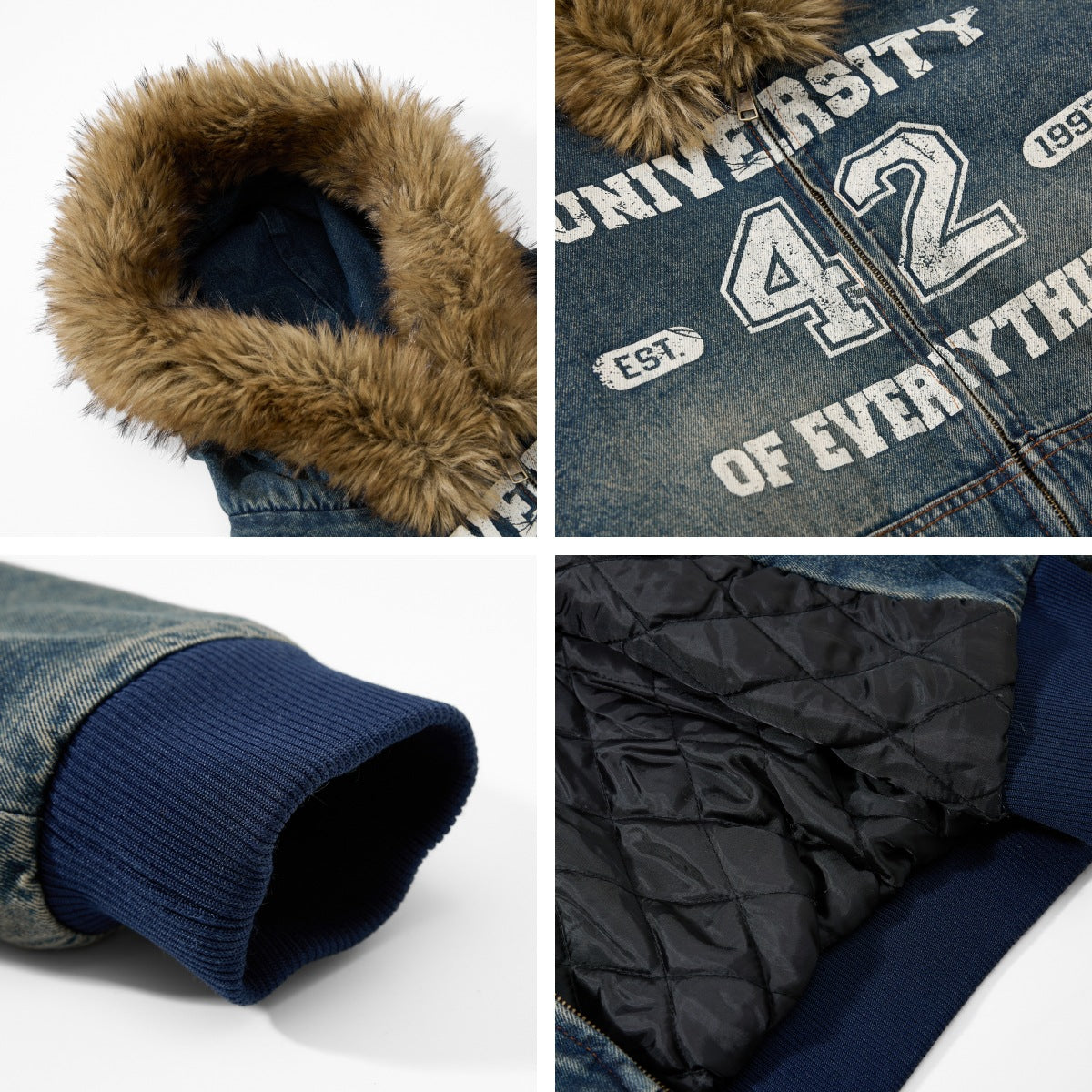 Unisex Oversized Distressed Mountain Hawk Jacket with Fur Collar