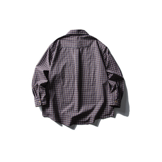 Color-block Checkered Turn-down Collar Long Sleeve Shirt Men Casual Loose Dress Shirt