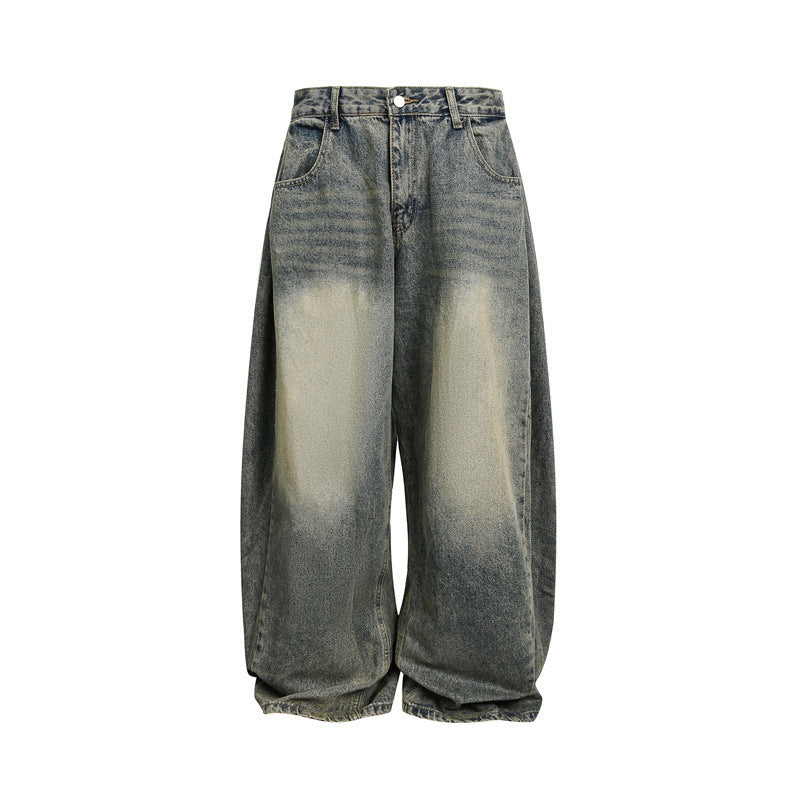 Washed Distressed Unisex Wide Leg Jeans - Premium Denim