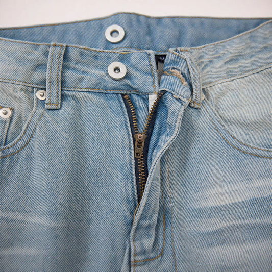 Men's Straight Leg Jeans - Faded and Catwhisker Wash, Loose Fit Casual Denim Pants