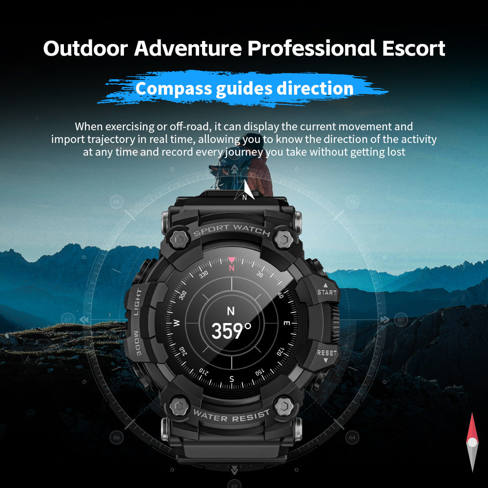 Outdoor Sports Smartwatch – Bluetooth, Compass, Music, Flashlight
