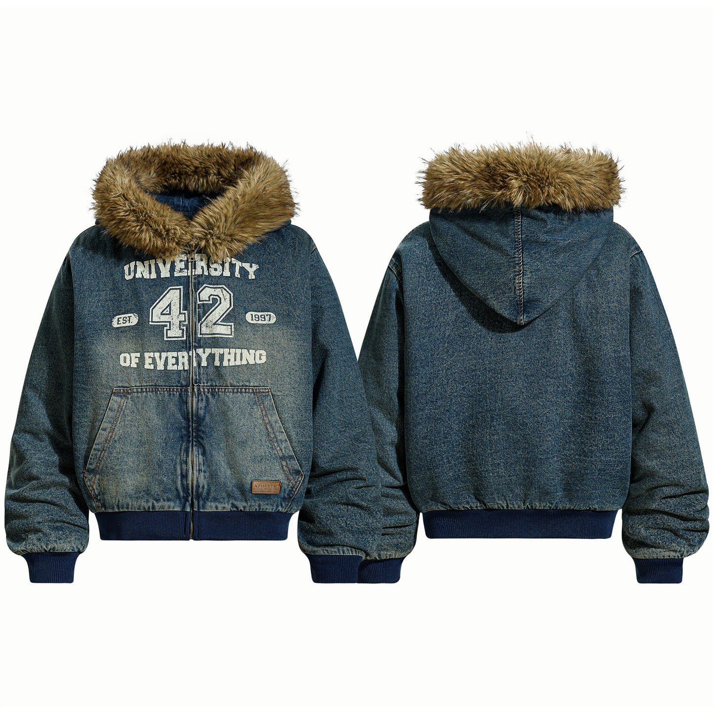 Unisex Oversized Distressed Mountain Hawk Jacket with Fur Collar