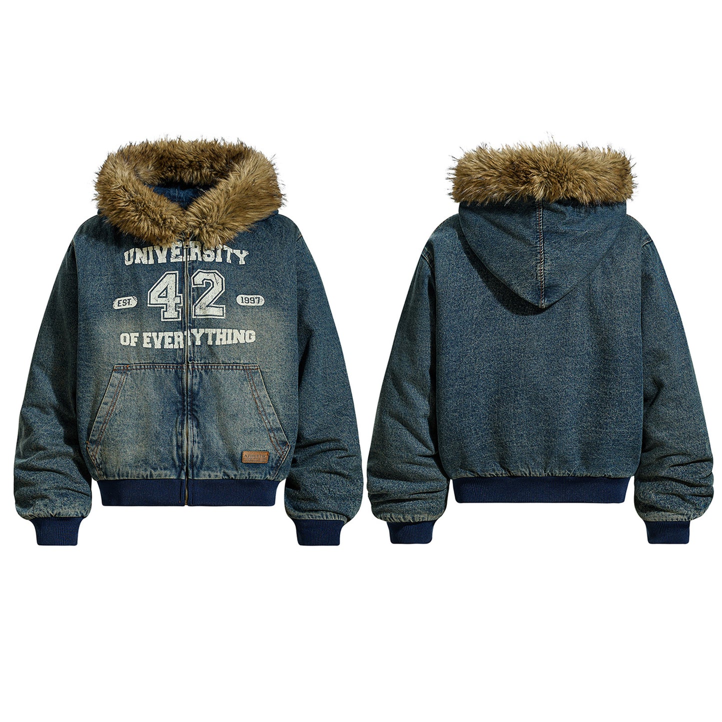 Unisex Oversized Distressed Mountain Hawk Jacket with Fur Collar