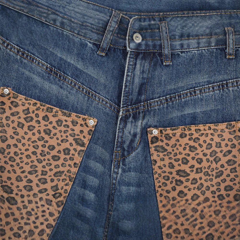 Vintage Men's Distressed Patchwork Knife Cut Jeans - Casual Loose Fit