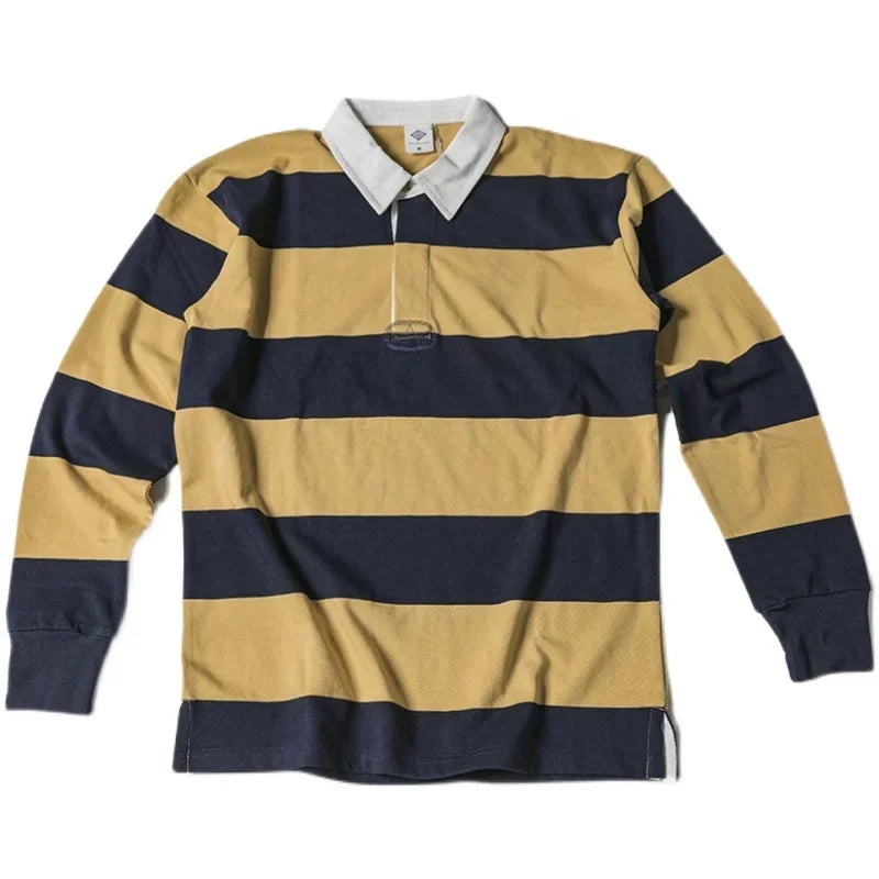 Ivy League Striped Long Sleeve Rugby Polo Shirt