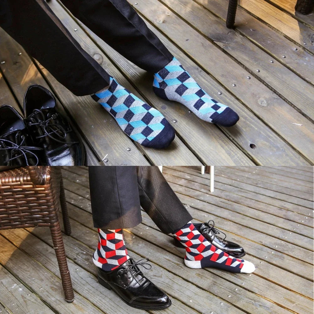 5 Pairs Colorful Pattern Novelty Men's Cotton Dress Socks