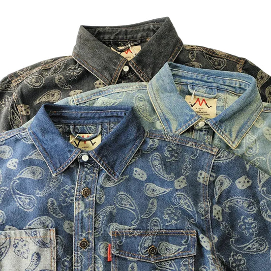 Japanese Paisley Retro Long-Sleeve Lapel Cashew Printed Shirt for Men