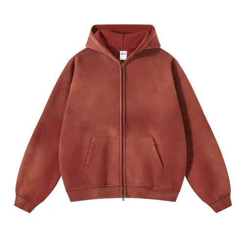 Distressed Tie Dye Gradient Zip Up Hoodie