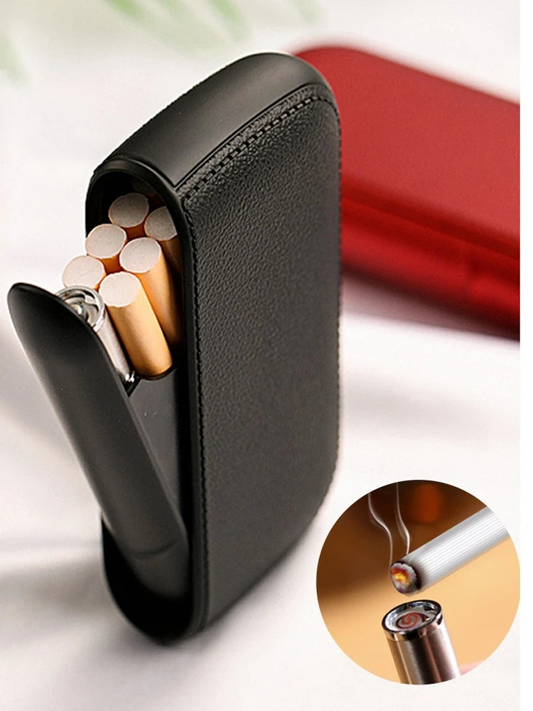 Leather Cigarette Case With USB Tungsten Electronic Lighter For Men