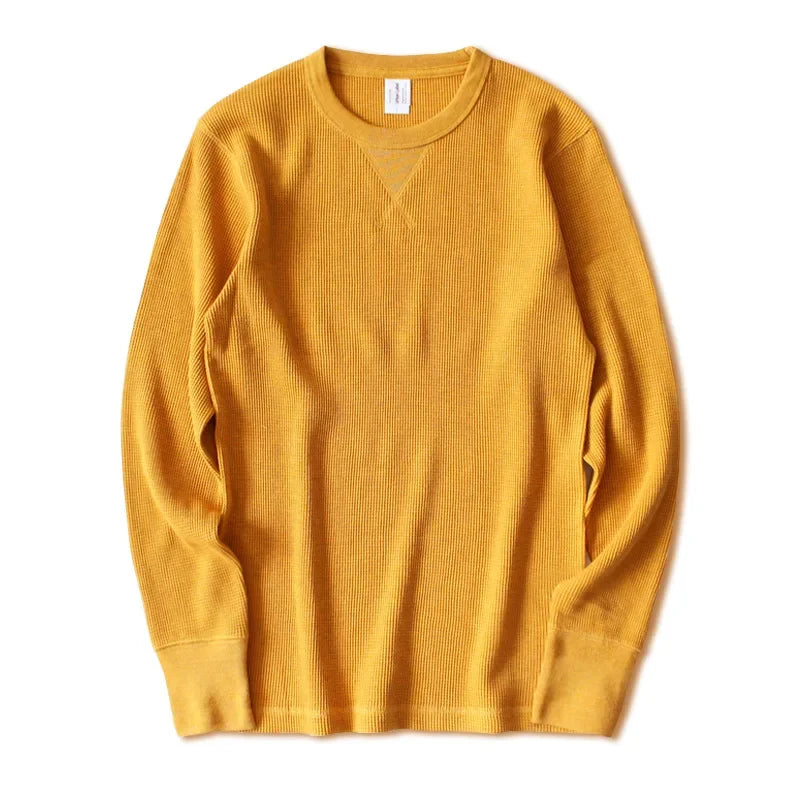 Heavyweight Waffle Knit Long Sleeve Long John Style Cotton Jumper Shirt