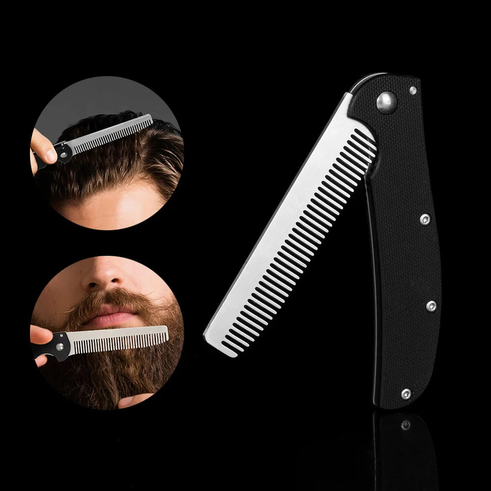 Metal Folding Beard Comb - Dual Purpose Hair And Mustache Styling Tool