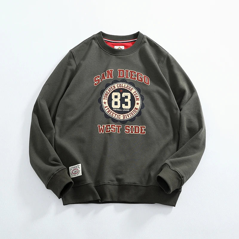 American Retro Long Sleeve O-neck Letter Printed Sweatshirts for Men