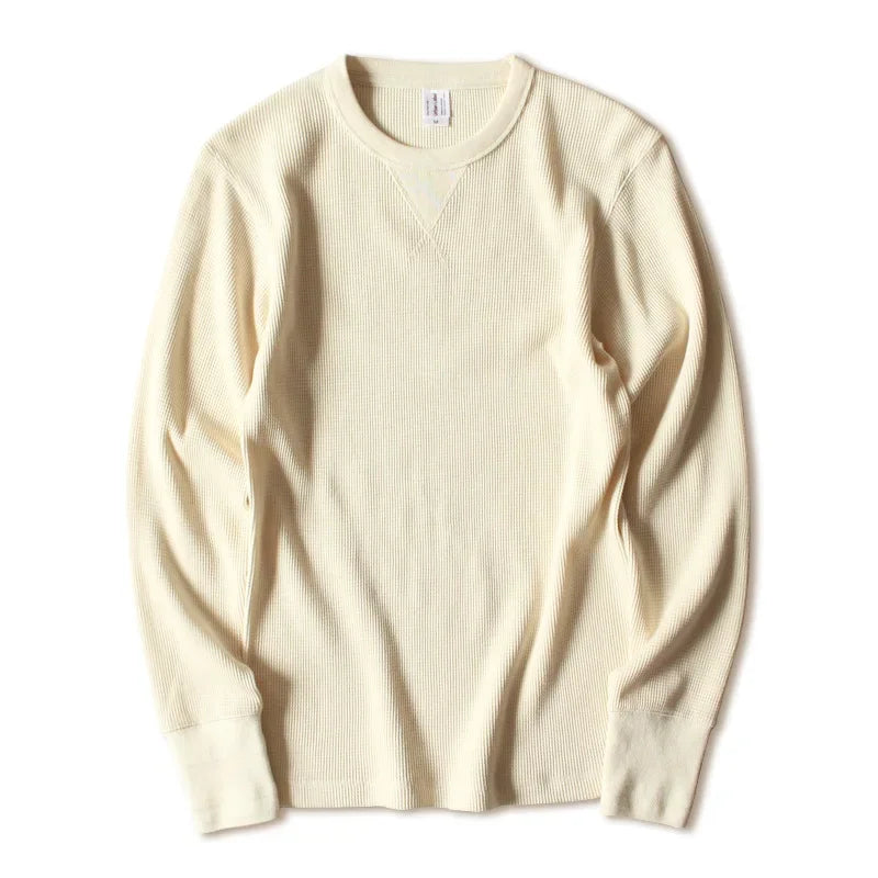Heavyweight Waffle Knit Long Sleeve Long John Style Cotton Jumper Shirt
