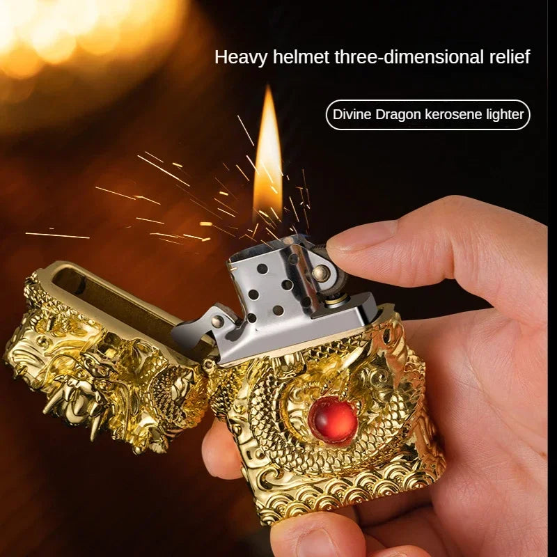 Vintage 3D Metal Relief Open Flame Lighter