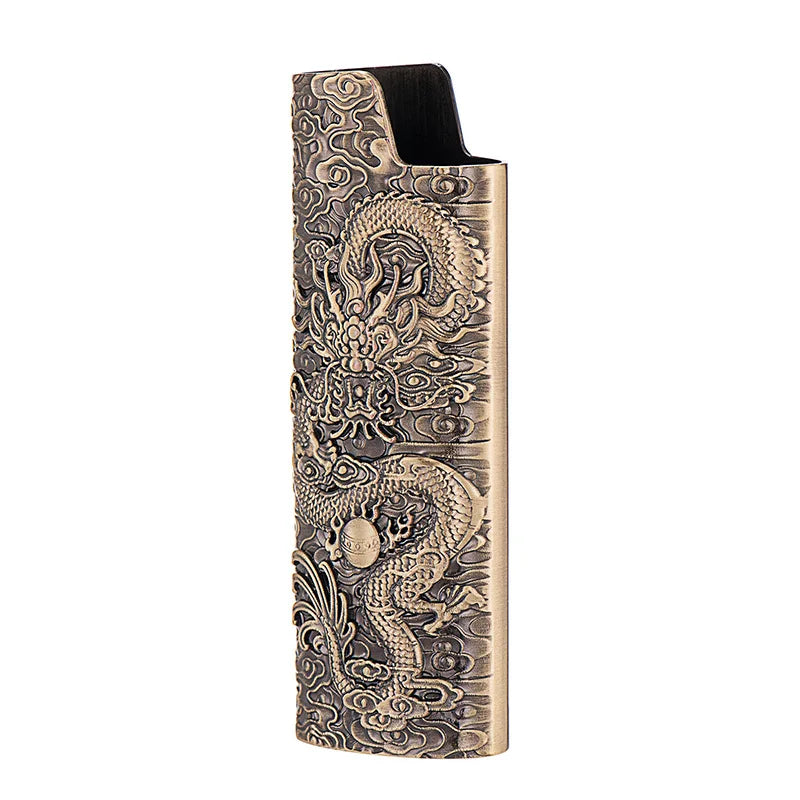 3D Flying Dragon Relief Metal Lighter Case For BIC J6 Full Size