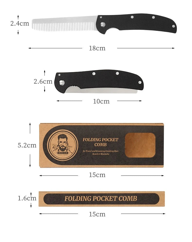 Metal Folding Beard Comb - Dual Purpose Hair And Mustache Styling Tool