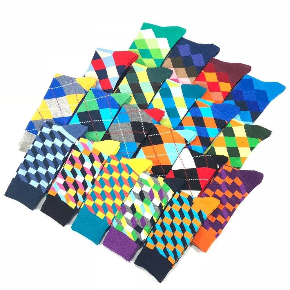 5 Pairs Colorful Pattern Novelty Men's Cotton Dress Socks
