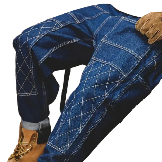 American Retro Work Jeans For Men Loose Fit Double Knee Denim Pants