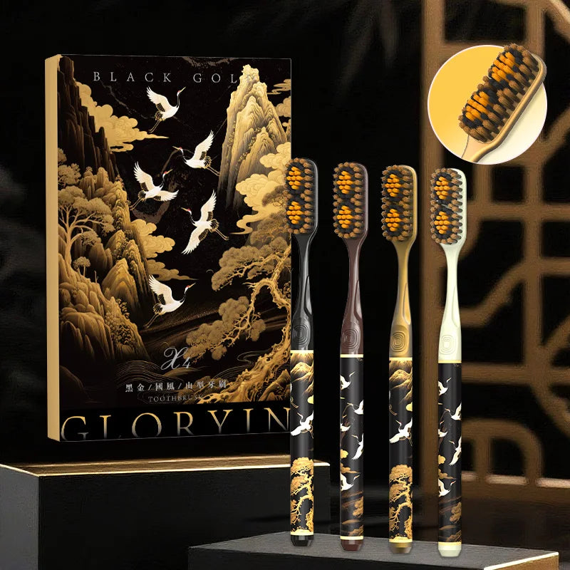 Black Gold Series Twin Peaks Convex Soft Hair Toothbrush Sets