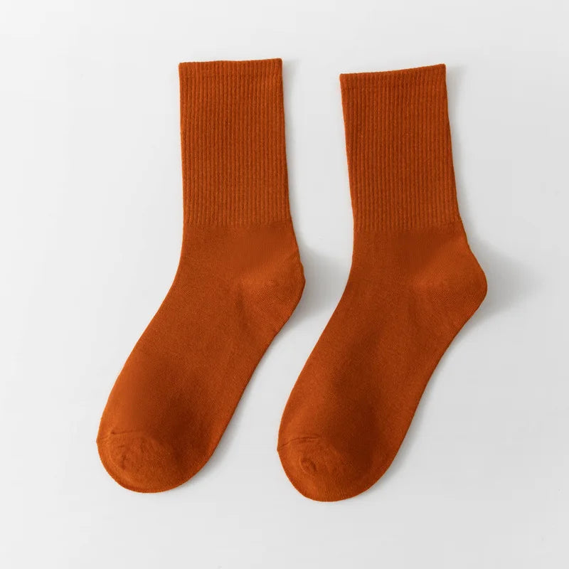 1 Pair Unisex Solid Color Breathable Cotton Socks