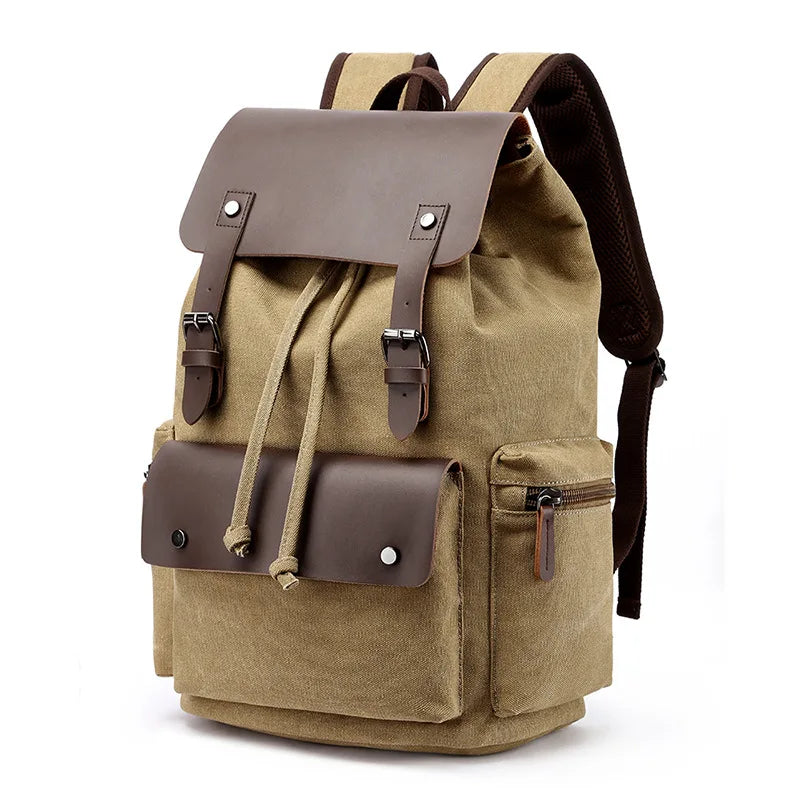 Vintage Canvas Laptop Backpack For Men 15.6 Inch Travel School Bag