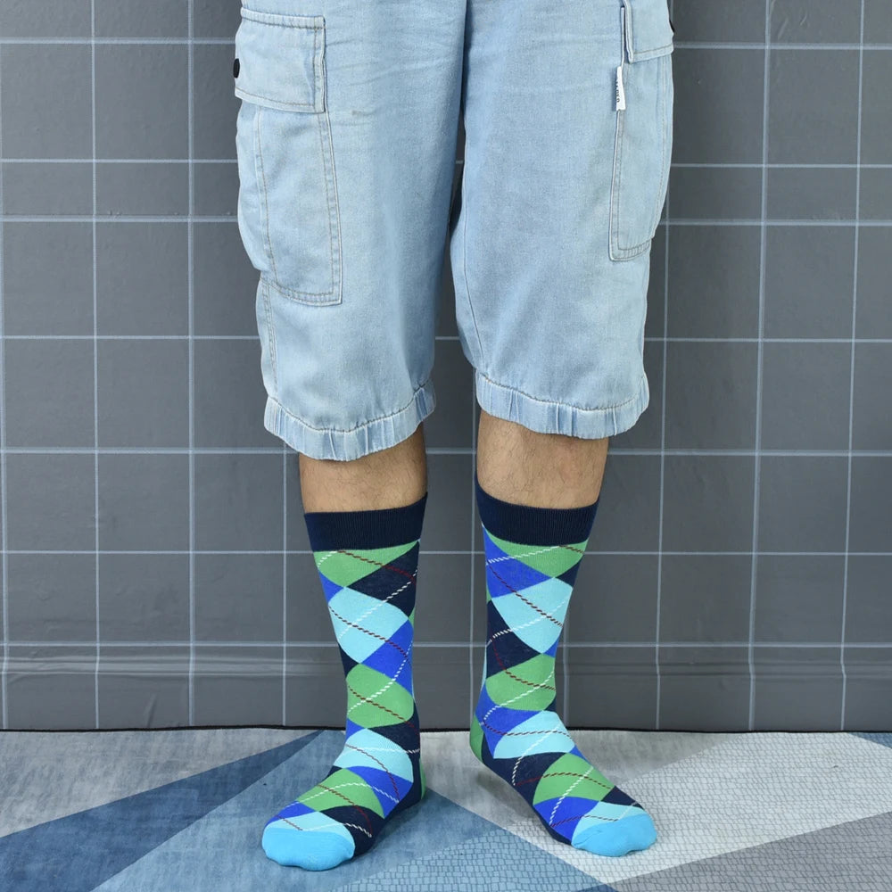 5 Pack Men's Color Dress Socks Casual Combed Cotton Happy Socks