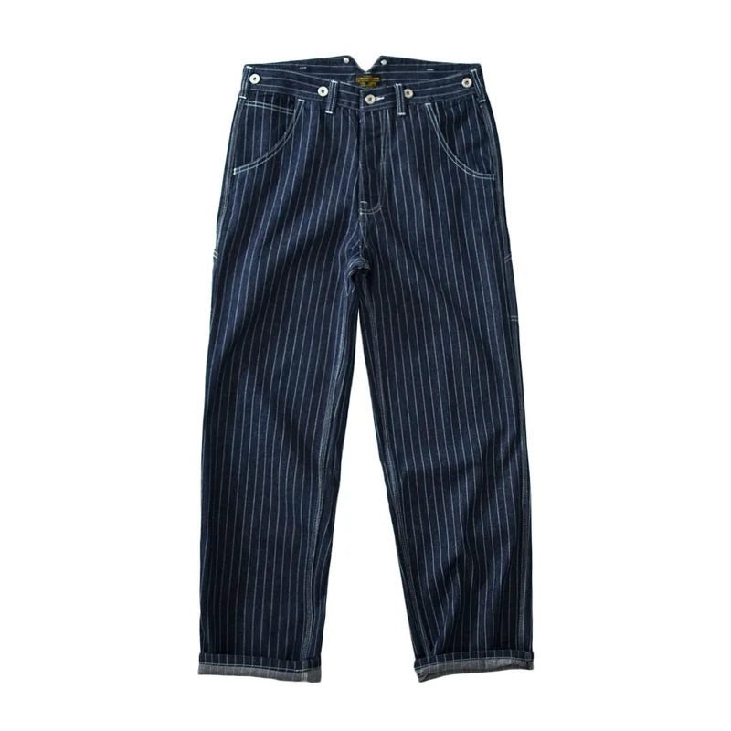 Vintage 13.5oz Wabash Buckle Vertical Striped Raw Blue Denim Jeans