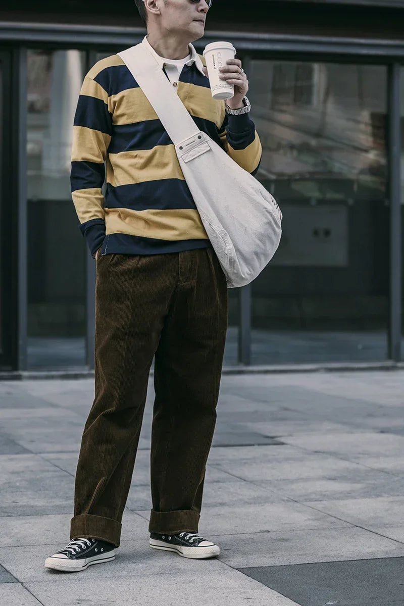 Ivy League Striped Long Sleeve Rugby Polo Shirt