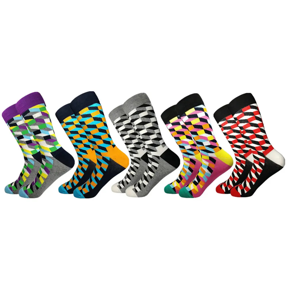 5 Pairs Colorful Pattern Novelty Men's Cotton Dress Socks