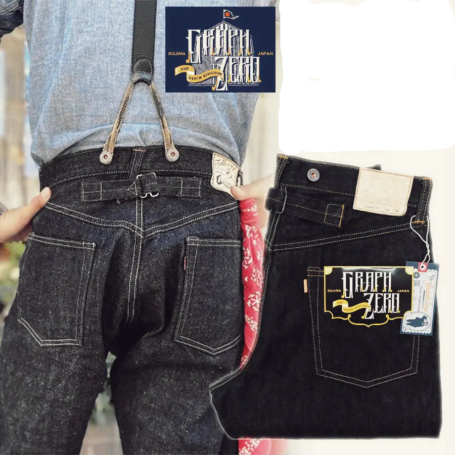 Graph Zero Paris Strap Buckle Right Twill Weave Red Ears Vintage Tooling Black Jeans