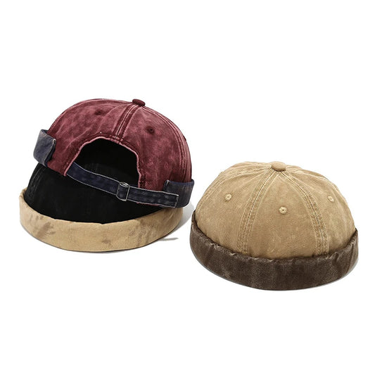 Washed Adjustable Dual Color Brimless Docker Cap