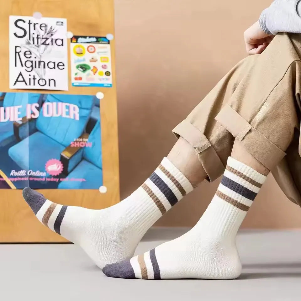 Men's Striped Mid Tube Socks - 5 Pairs