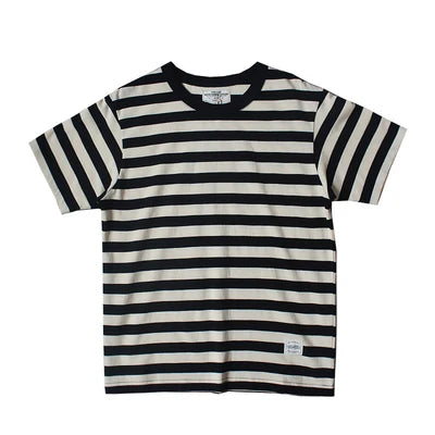 Men's American Retro Short Sleeve O-neck Navy Striped T-shirt