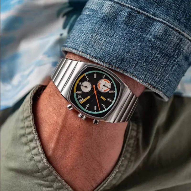 Square Sports Watch For Men Stainless Steel Strap Quartz Movement