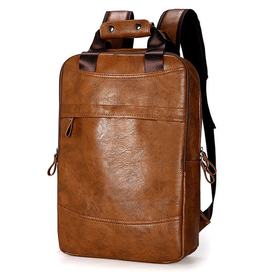 Vintage Waterproof Backpack Men Luxury College School Bags Casual Leather Backpacks Travel Retro 15.6 Inch Laptop Bag For Men