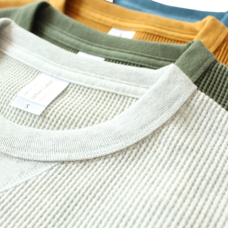 Heavyweight Waffle Knit Long Sleeve Long John Style Cotton Jumper Shirt