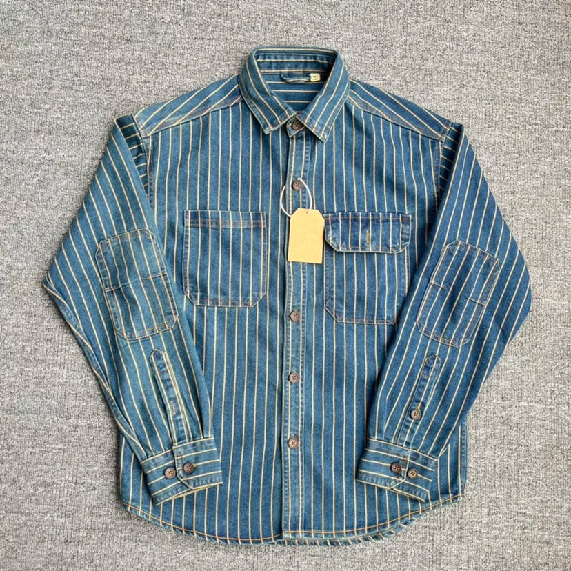 American Vintage Heavyweight Wabash Denim Cargo Striped Shirt for Men