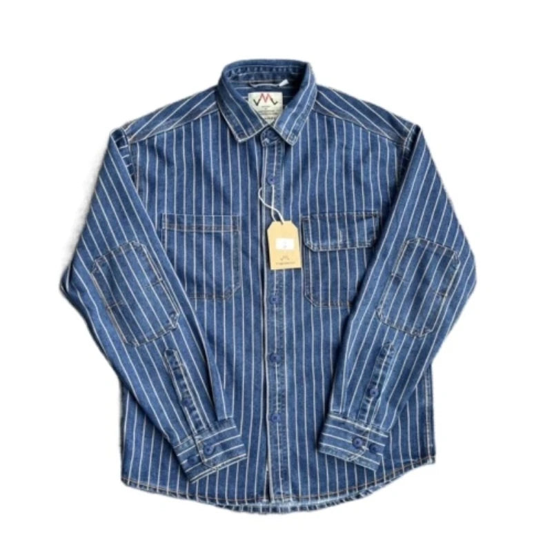 American Vintage Heavyweight Wabash Denim Cargo Striped Shirt for Men