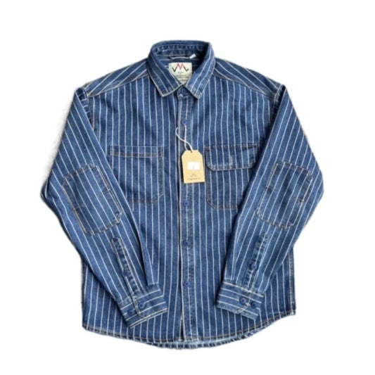 American Vintage Heavyweight Wabash Denim Cargo Striped Shirt for Men